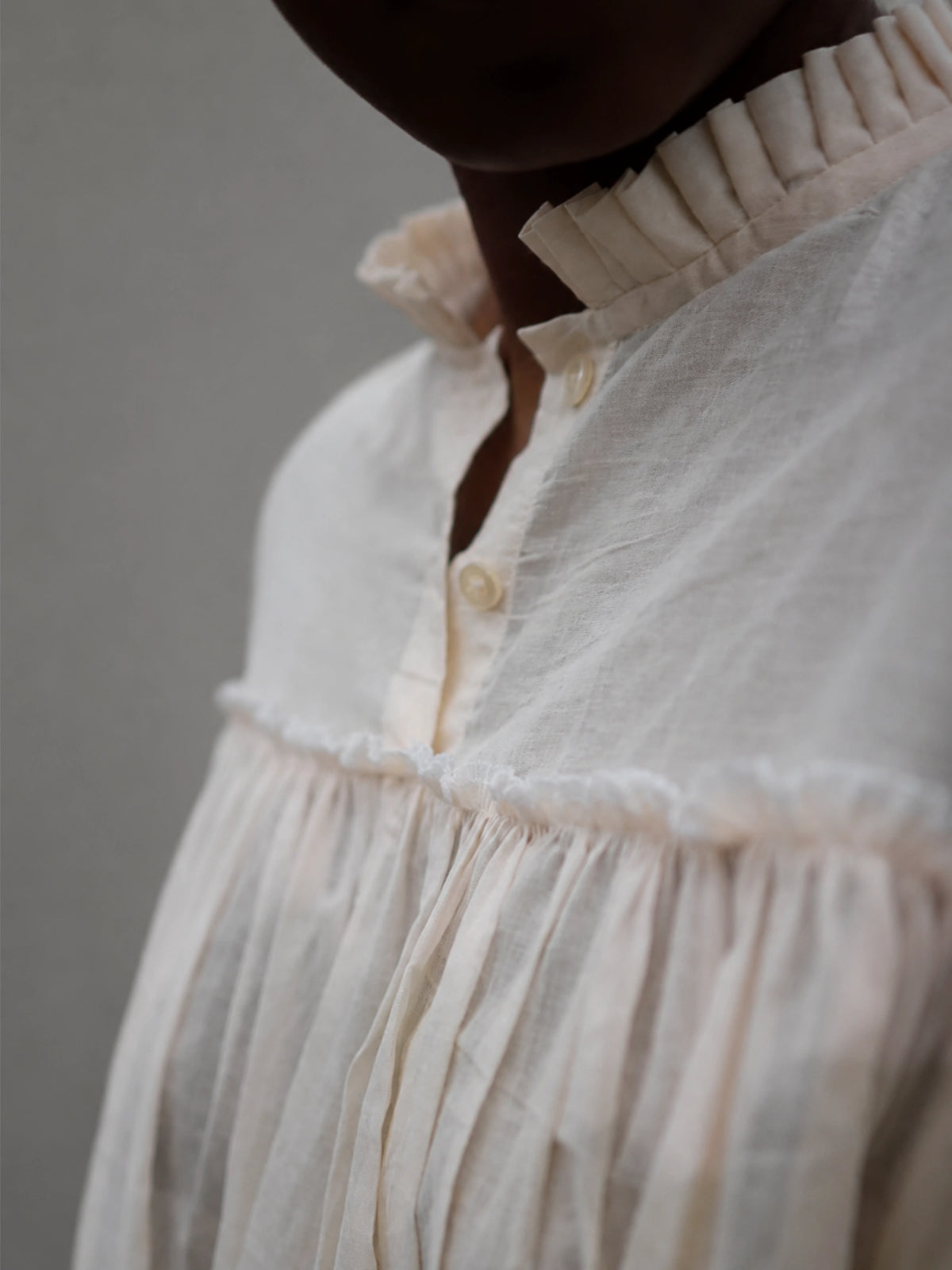 Maiden shirtdress with bishop sleeves and Edwardian Neck