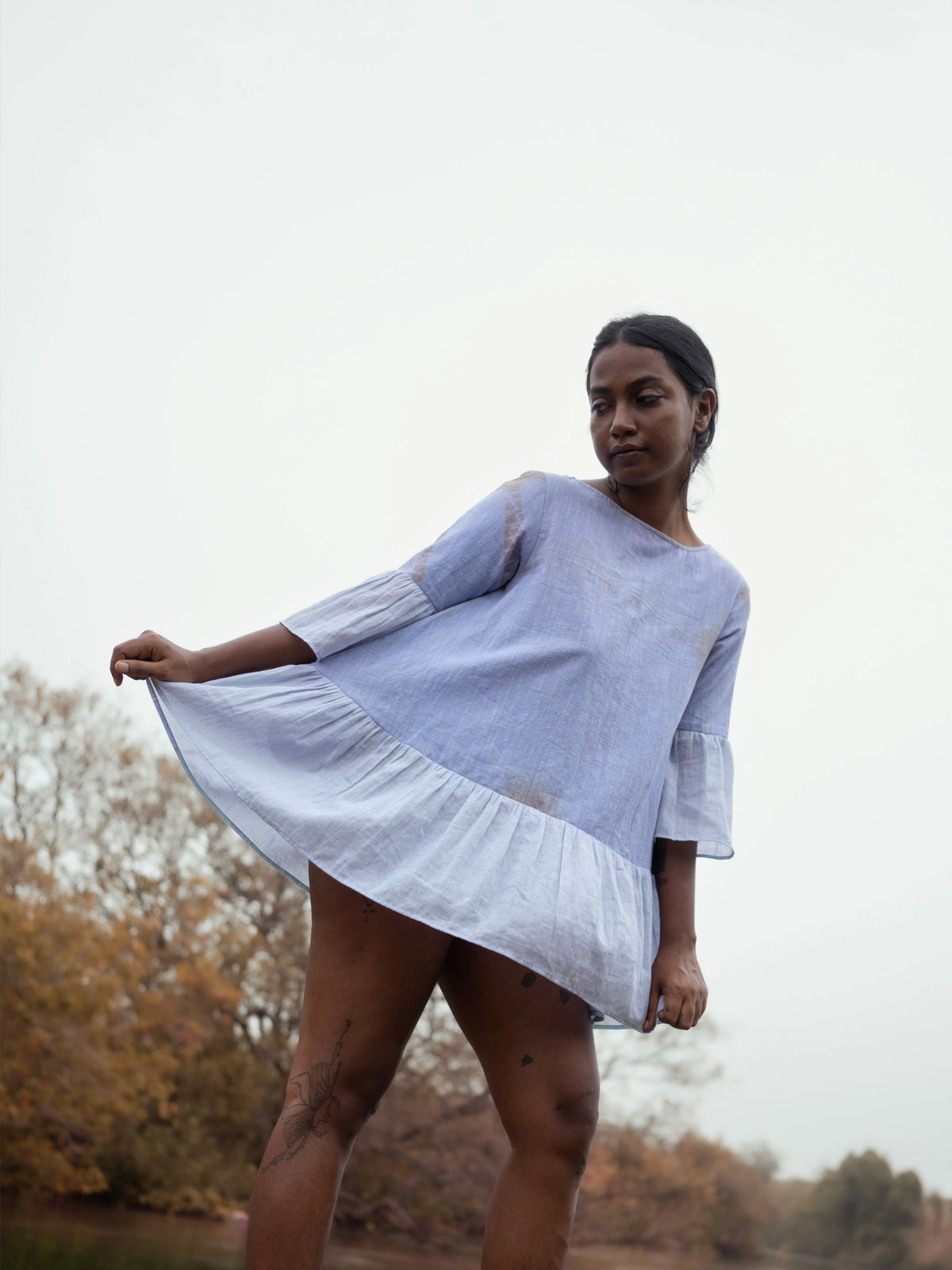 Dainty Daisy sky tunic dress with mal sleeves